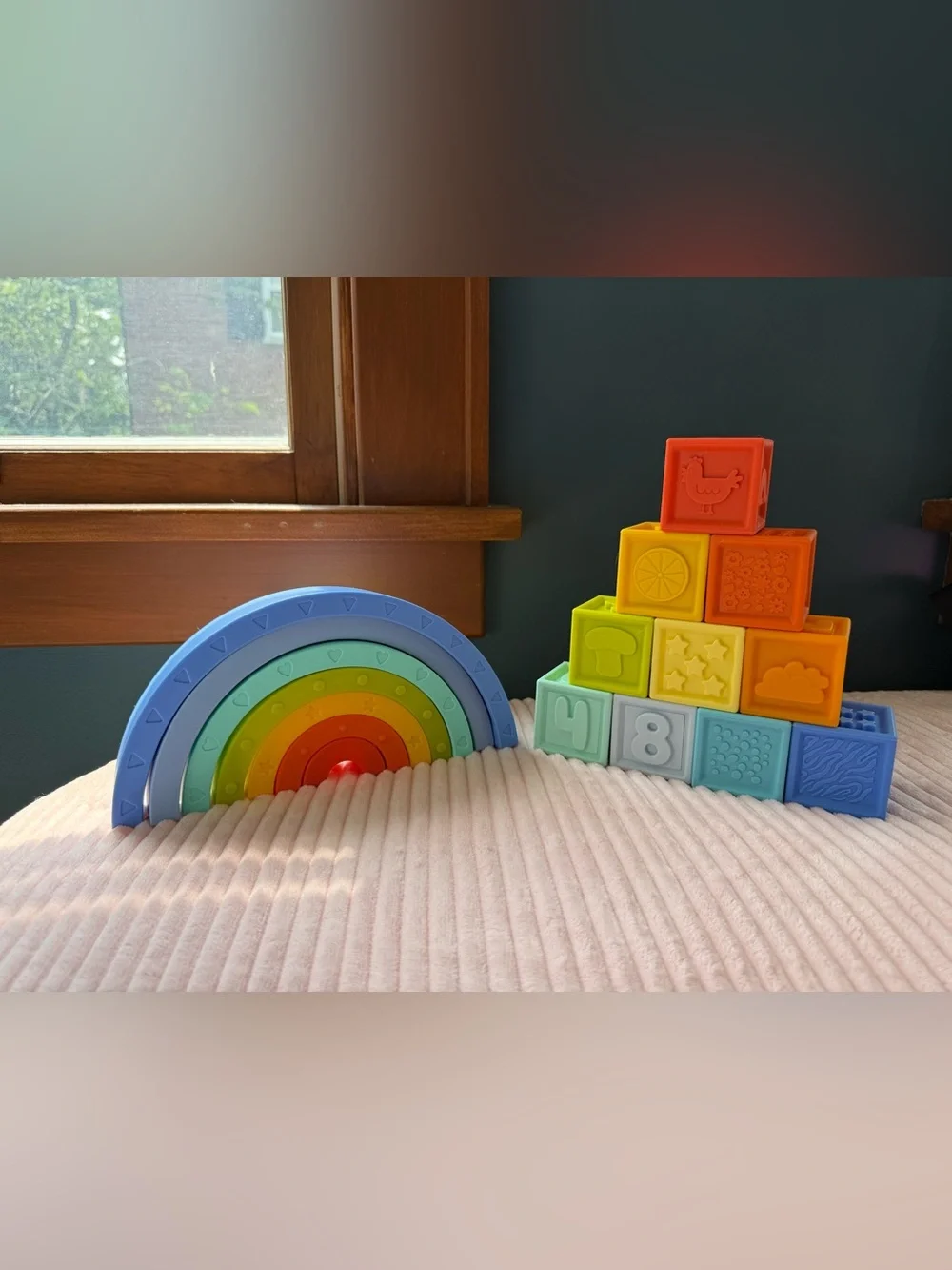 Colorful Silicone Stacking Rainbow & Sensory Blocks Toy Set - Multicolor